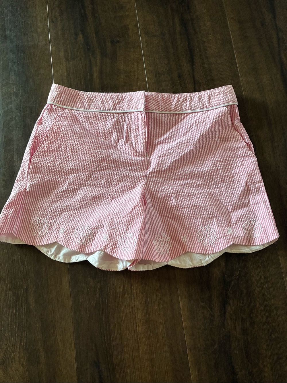 KC Parker Hartstrings Pink Seersucker Scalloped Shorts Girls 16 Preppy Y2K